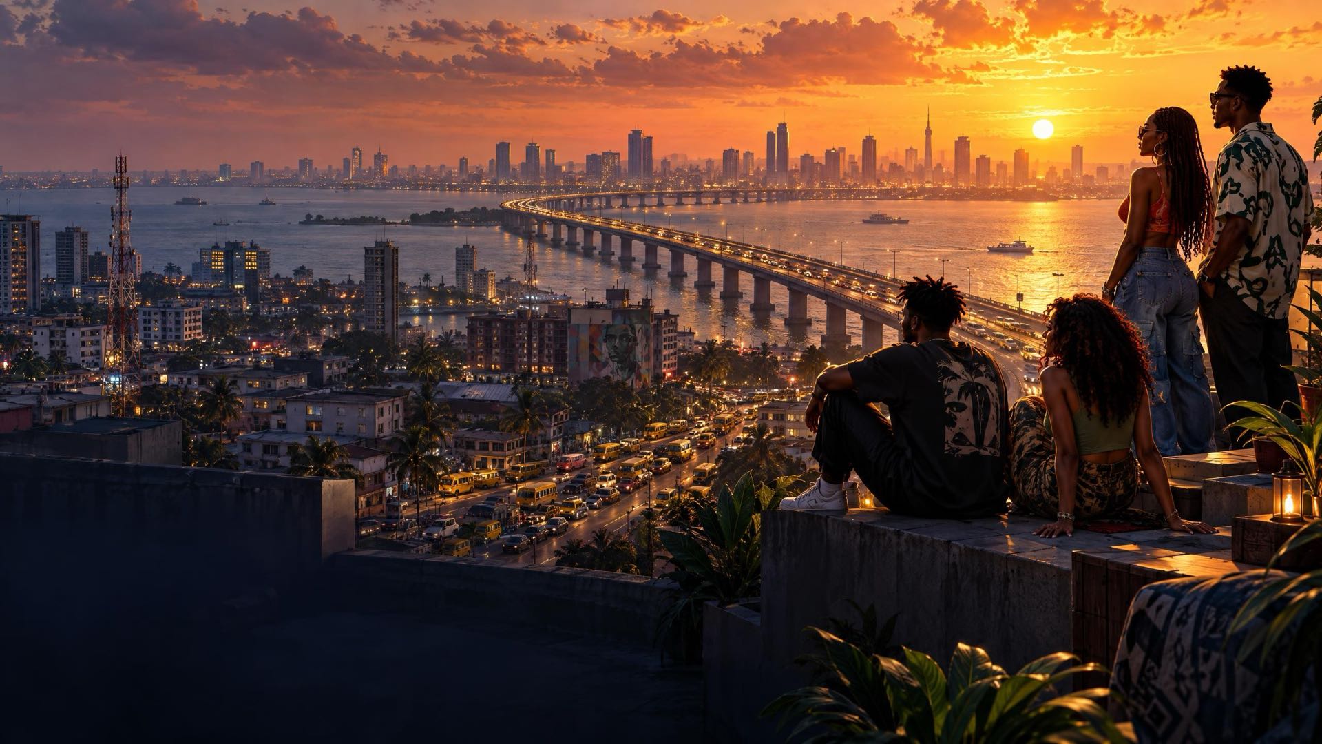 Lagos at golden hour from a rooftop